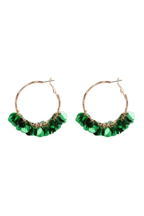 1.75 Sequin Dangle Hoop Earrings Green - Pack of 6