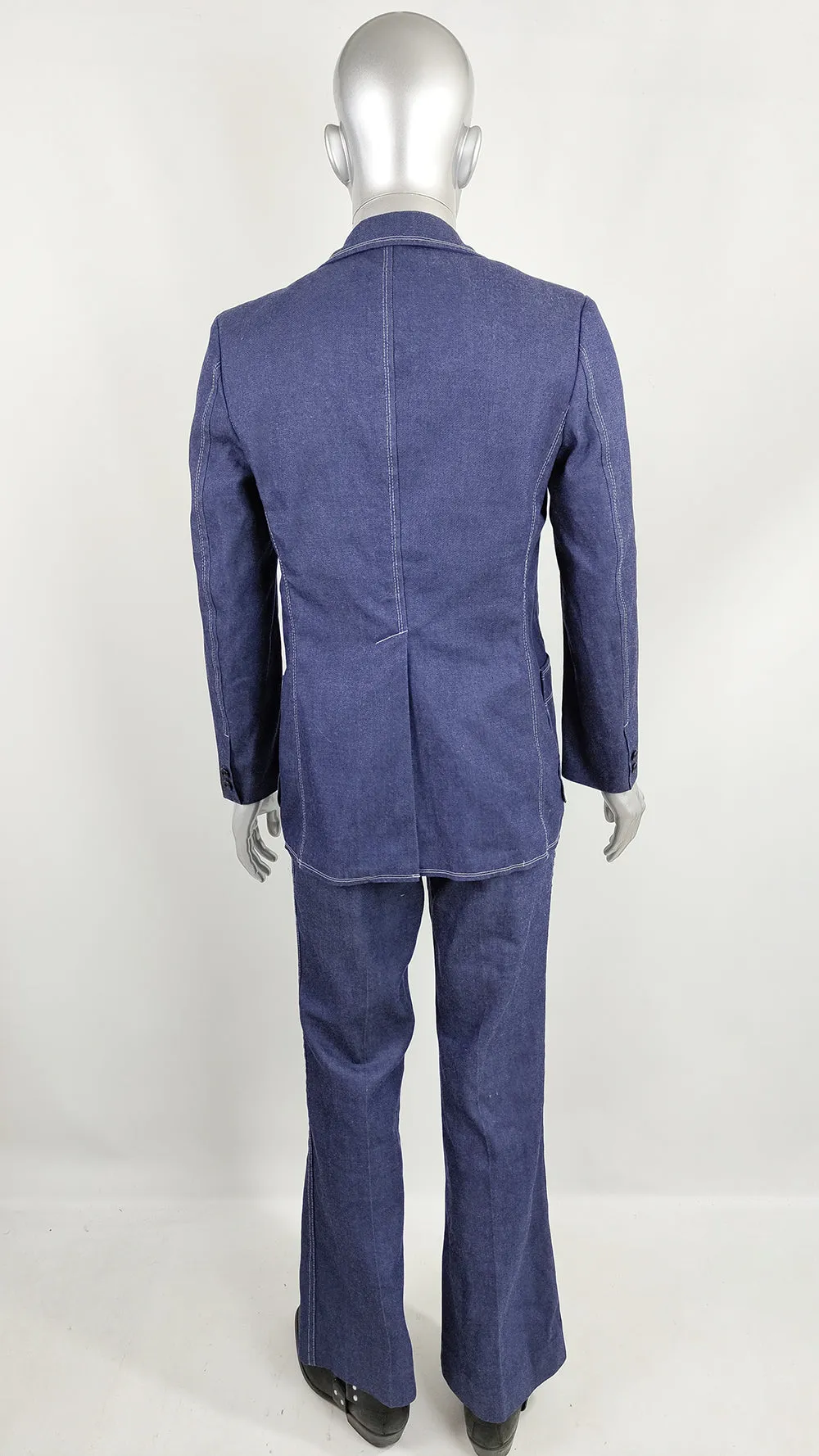 1970s Vintage Mens Two Piece Denim Flared Pant Suit