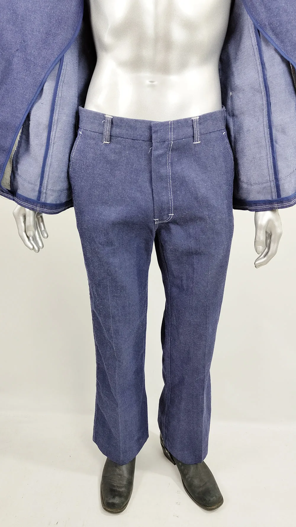 1970s Vintage Mens Two Piece Denim Flared Pant Suit