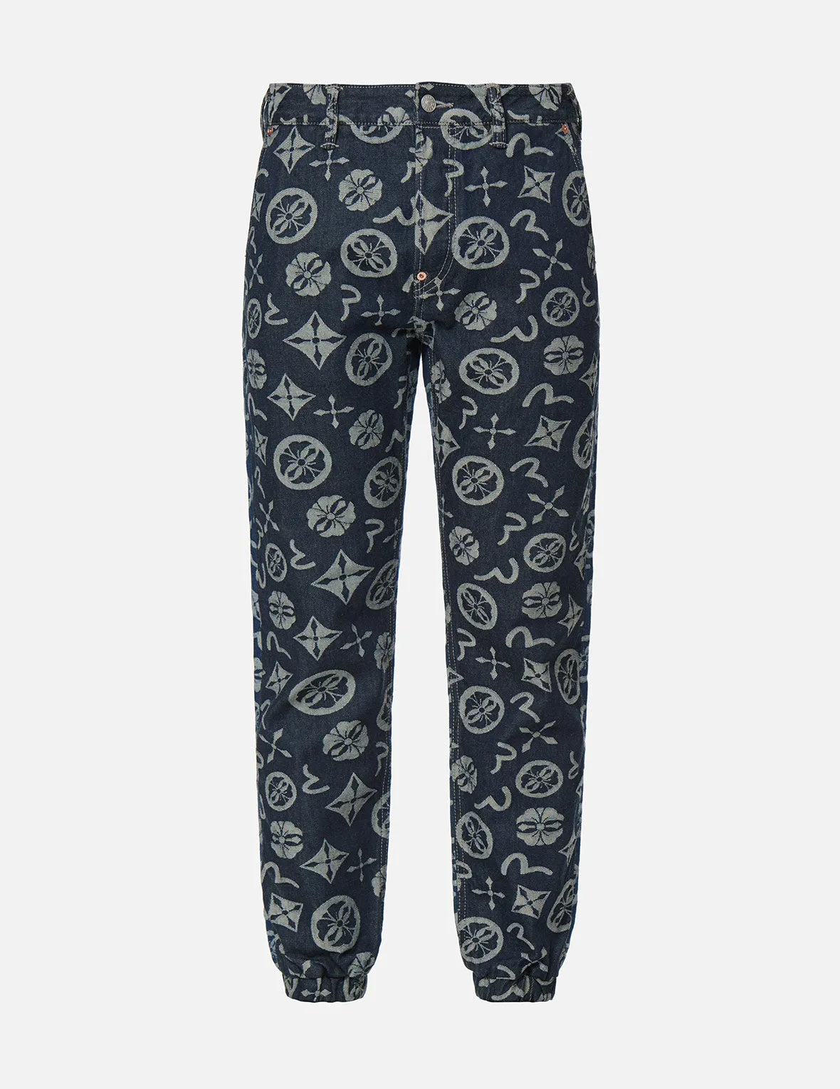 Allover Brand Elements Jacquard Blocking Denim Jogger Pants