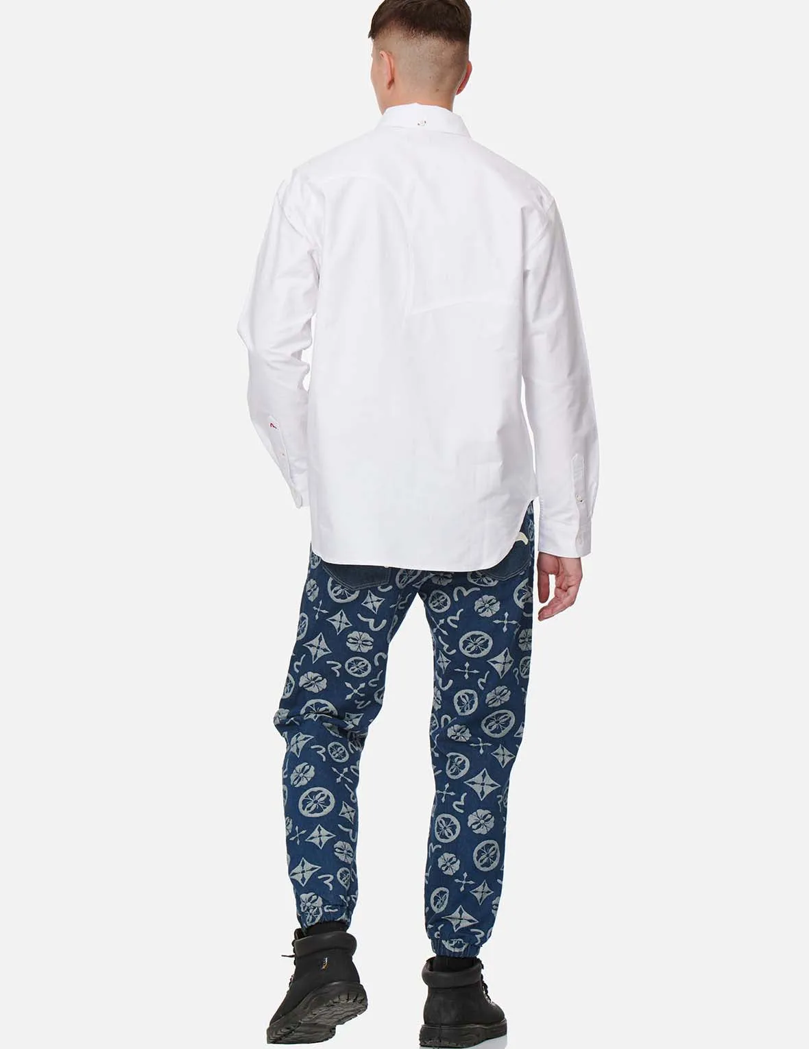 Allover Brand Elements Jacquard Blocking Denim Jogger Pants