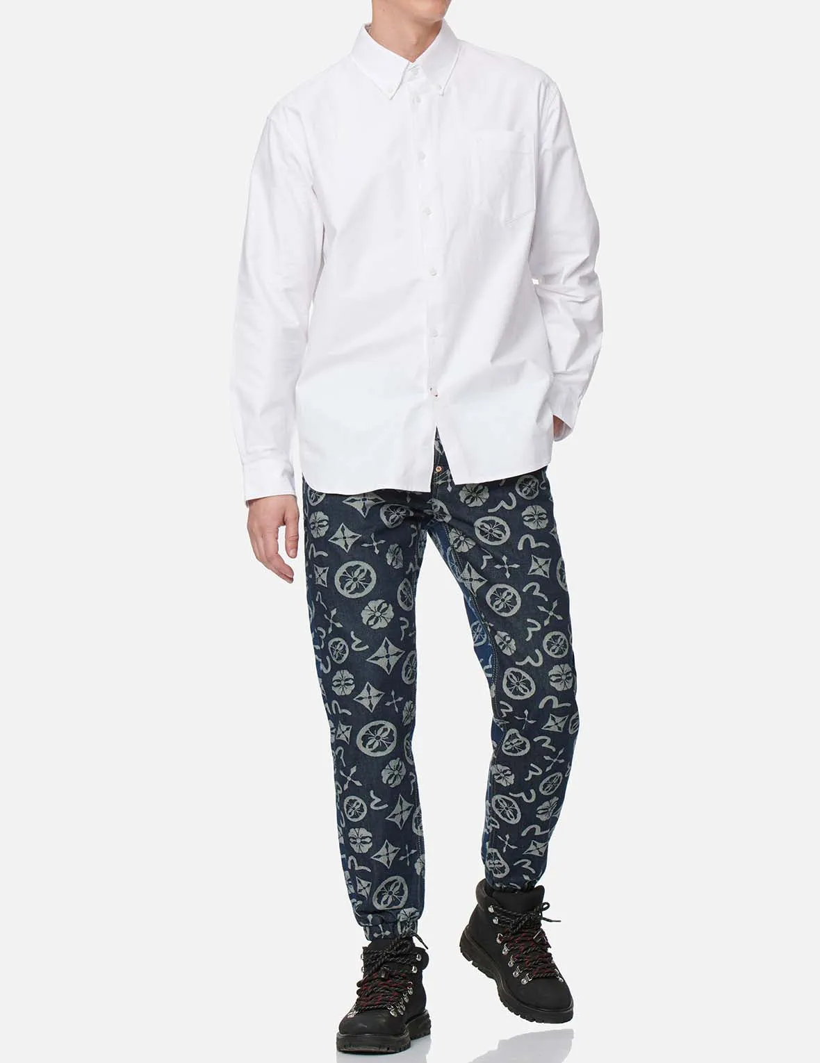 Allover Brand Elements Jacquard Blocking Denim Jogger Pants