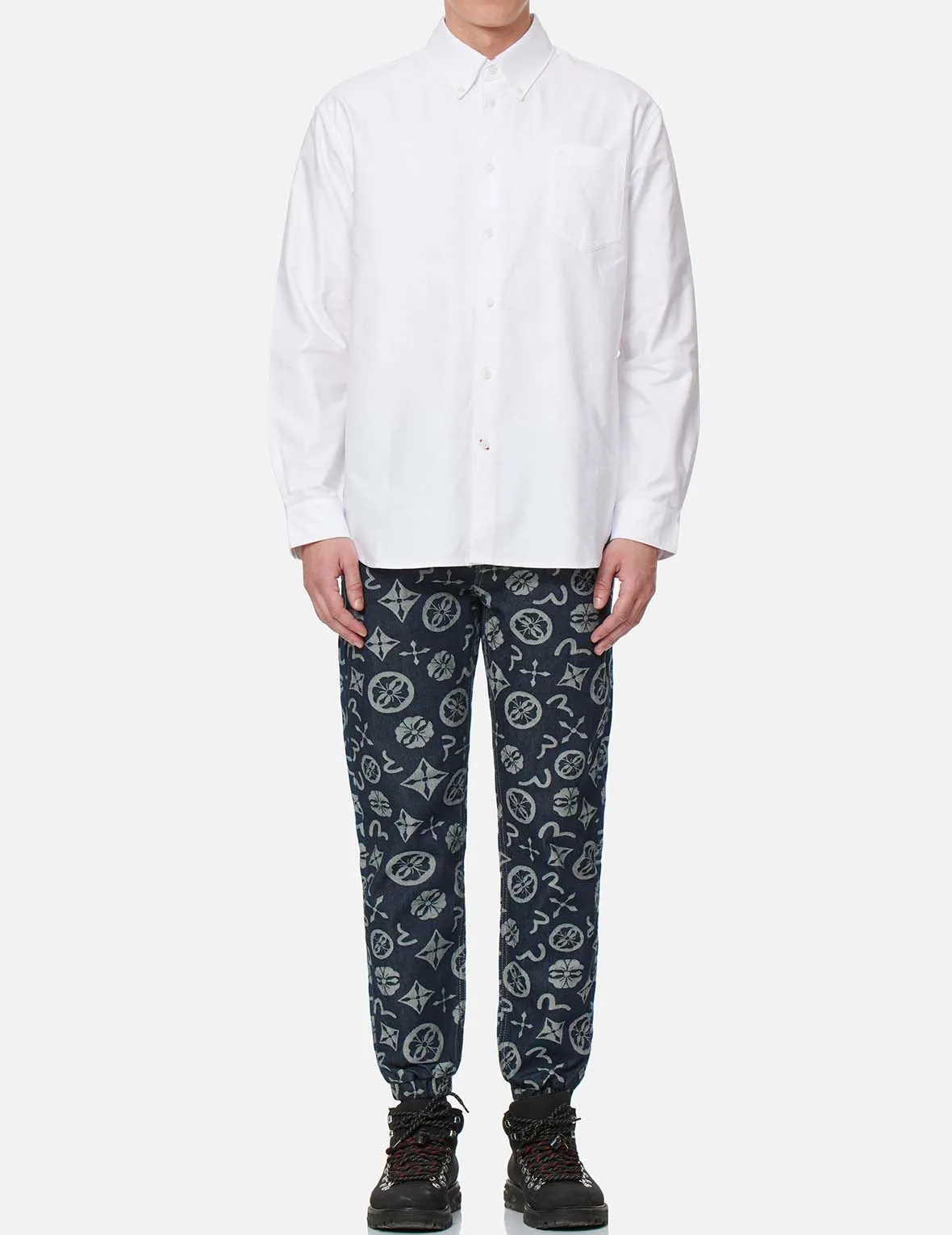 Allover Brand Elements Jacquard Blocking Denim Jogger Pants