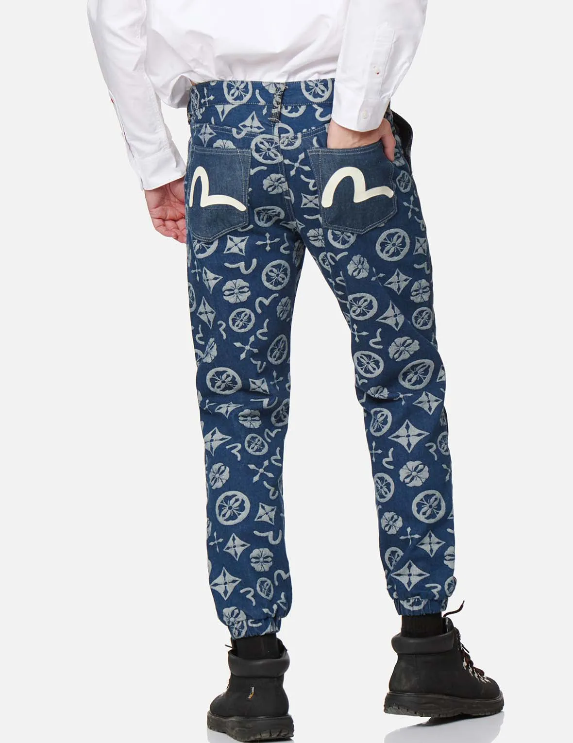 Allover Brand Elements Jacquard Blocking Denim Jogger Pants