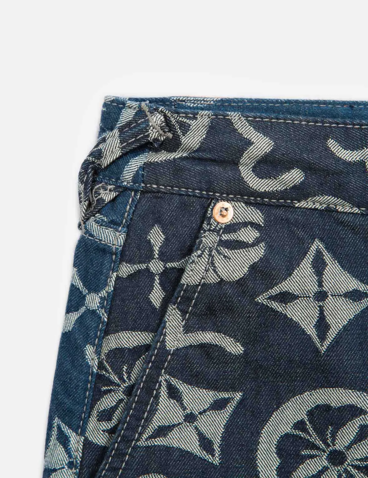 Allover Brand Elements Jacquard Blocking Denim Jogger Pants