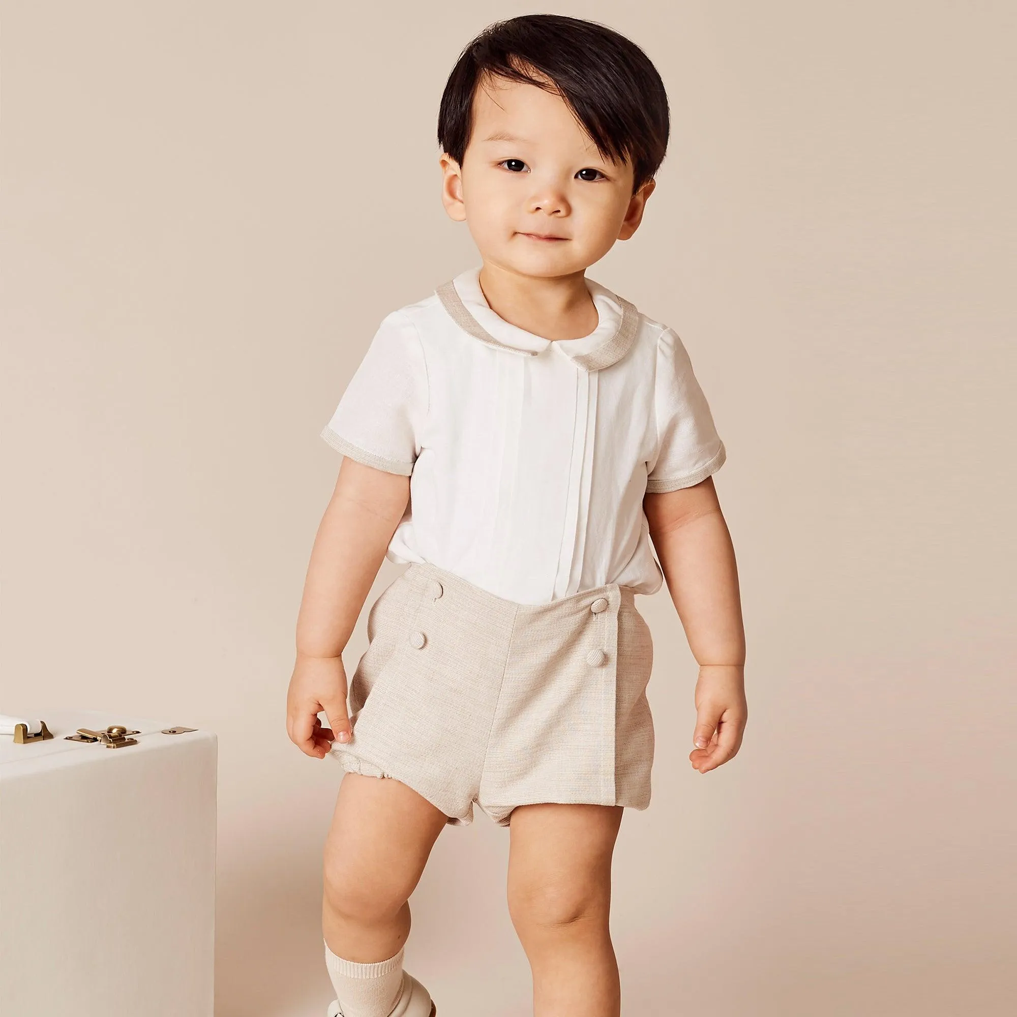 Baby Boy Celebration Beige Bloomers and Linen Shirt Set (12mths-3yrs)