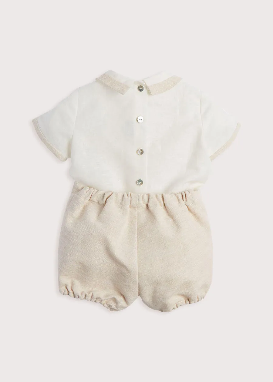 Baby Boy Celebration Beige Bloomers and Linen Shirt Set (12mths-3yrs)