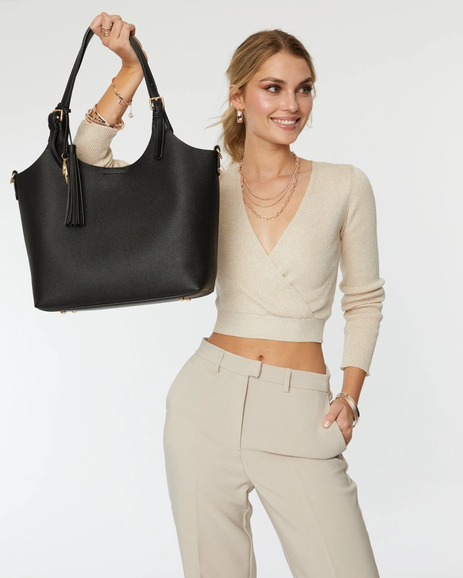 Black Lilibet Tassel Tote Bag