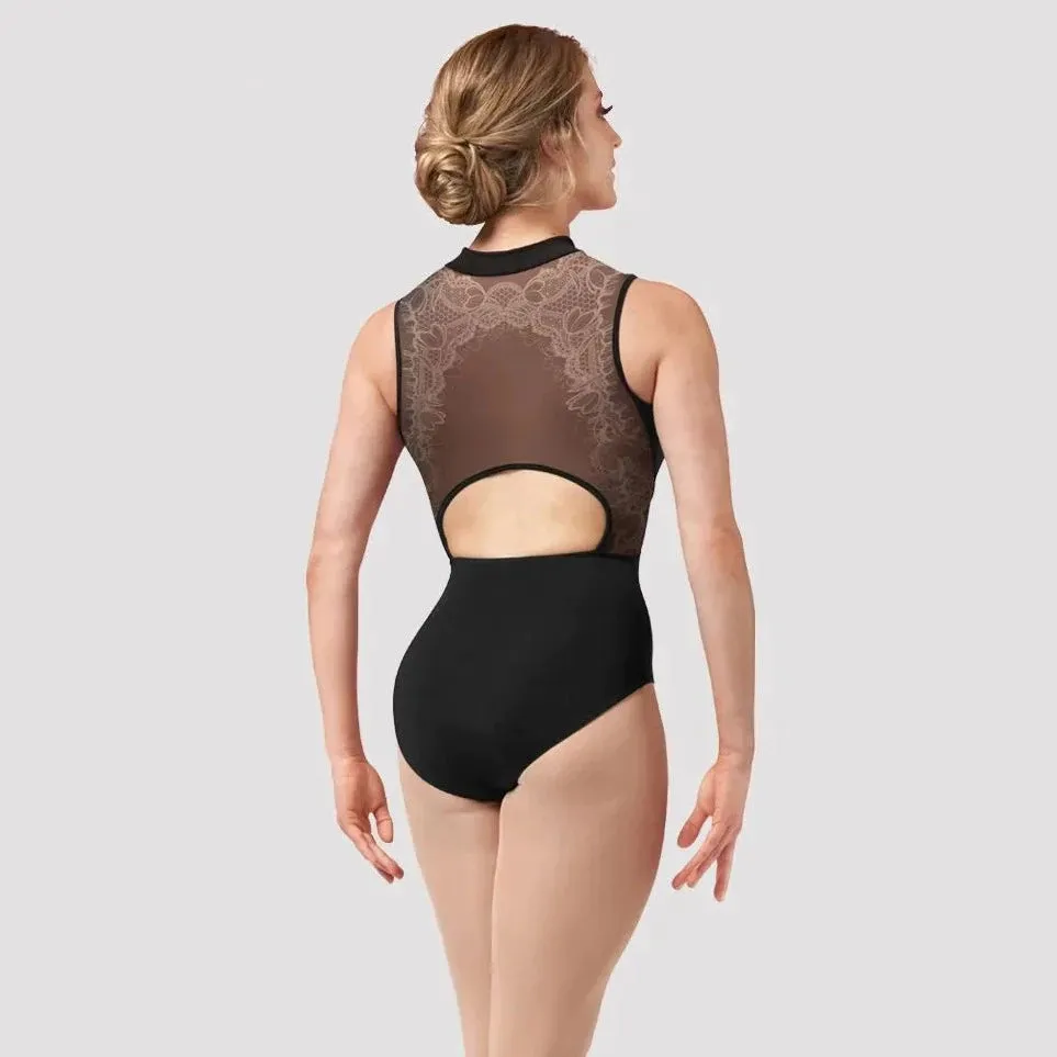 Bloch Ladies Black Lace Zipper Front Mesh Back Leotard