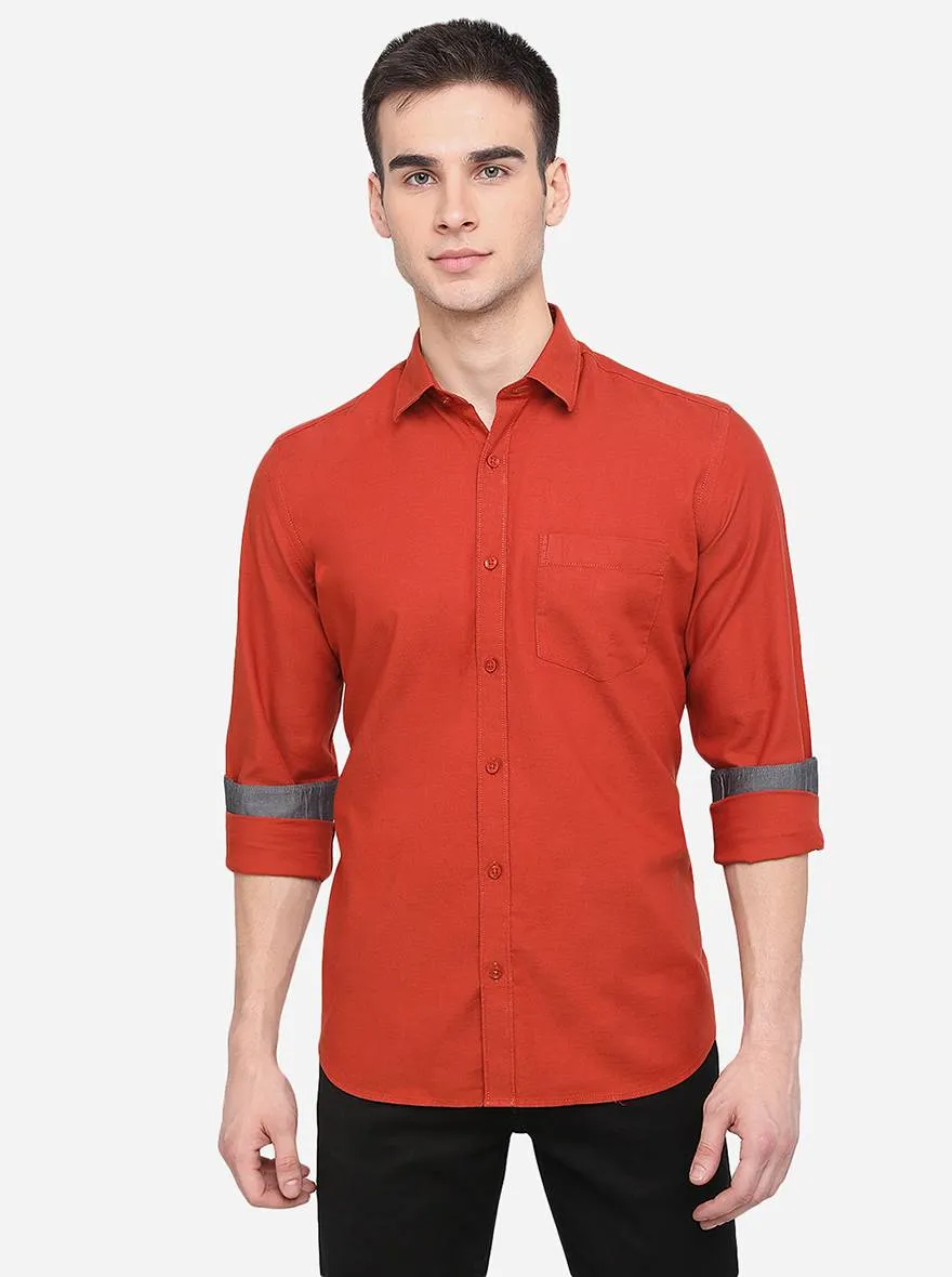 Brunt Orange Solid Slim Fit Semi Casual Shirt | JadeBlue