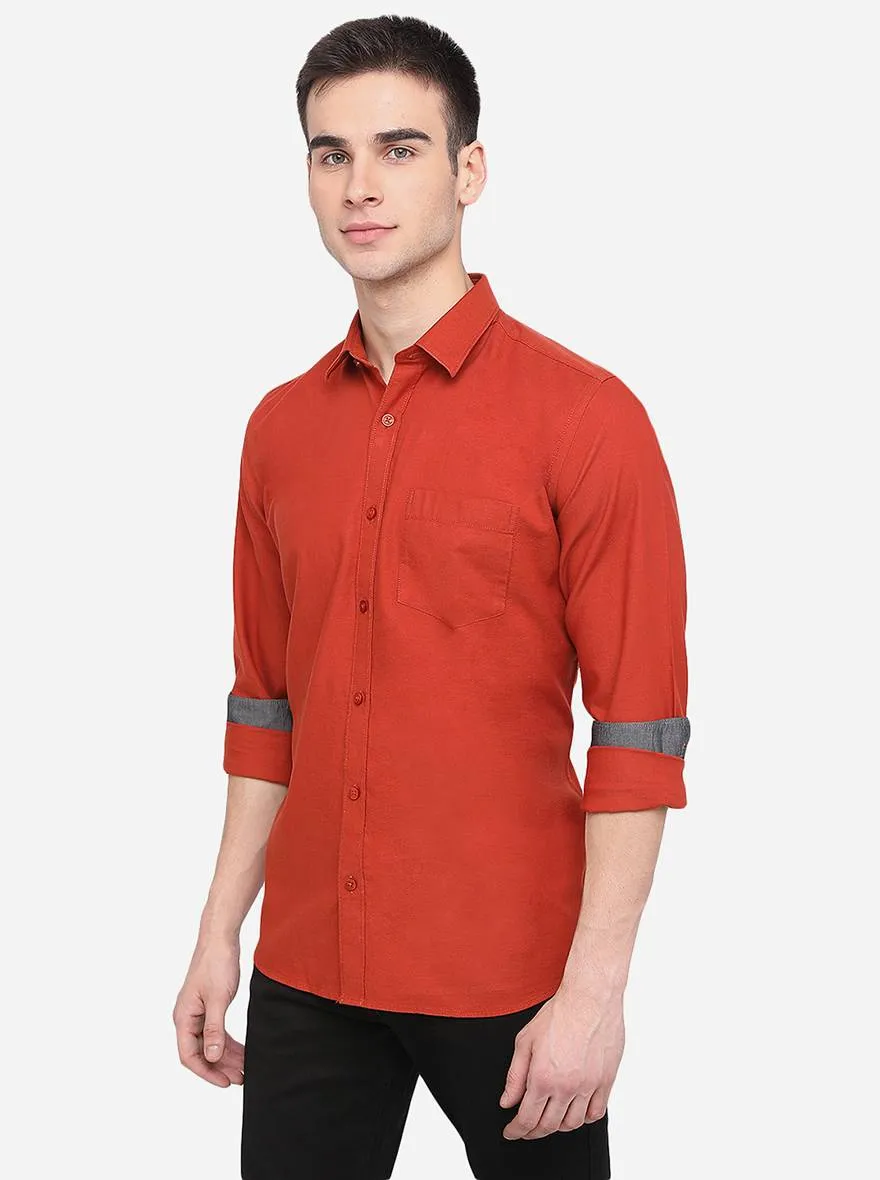 Brunt Orange Solid Slim Fit Semi Casual Shirt | JadeBlue