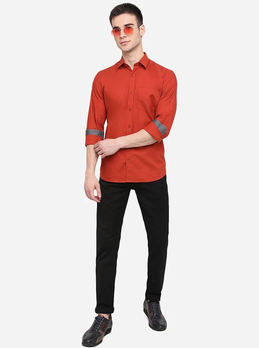 Brunt Orange Solid Slim Fit Semi Casual Shirt | JadeBlue