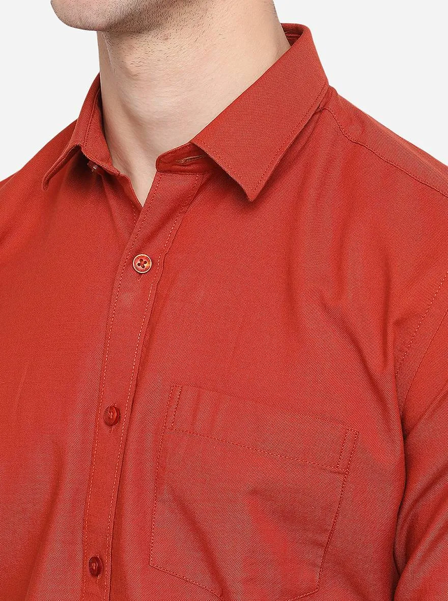 Brunt Orange Solid Slim Fit Semi Casual Shirt | JadeBlue