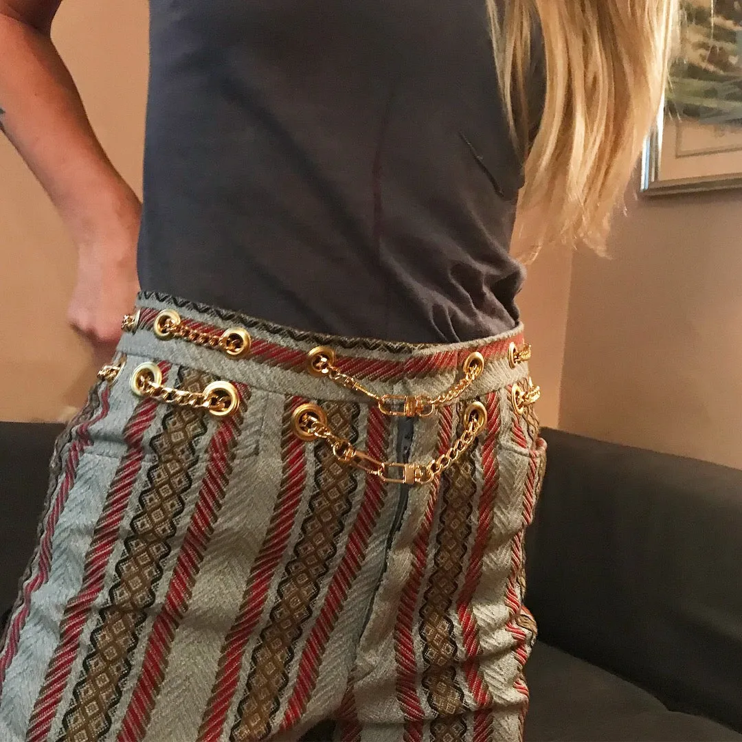 Custom double chain belt pants