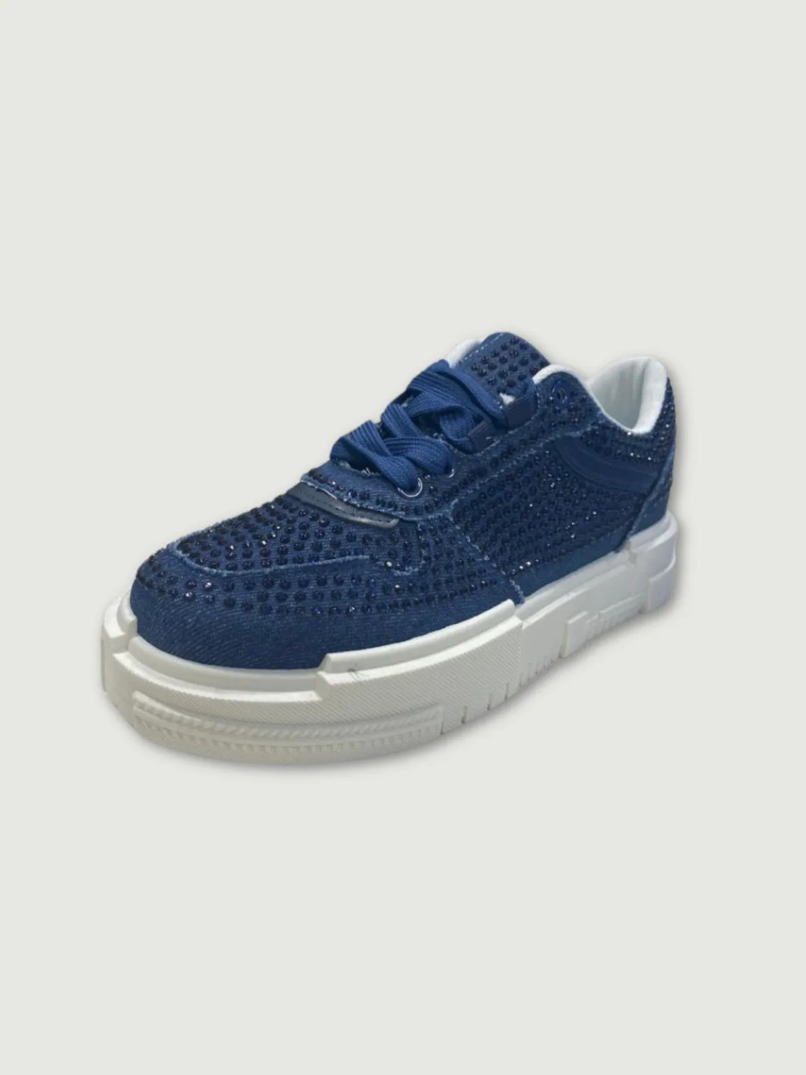 Denim Diamante Platform Trainers