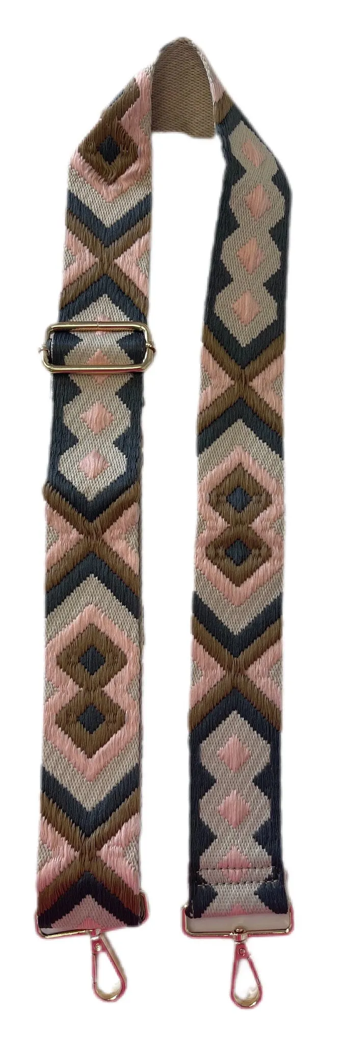 Embroidered Brown/Blush Aztec 2 Adjustable Strap-Gold Hardware