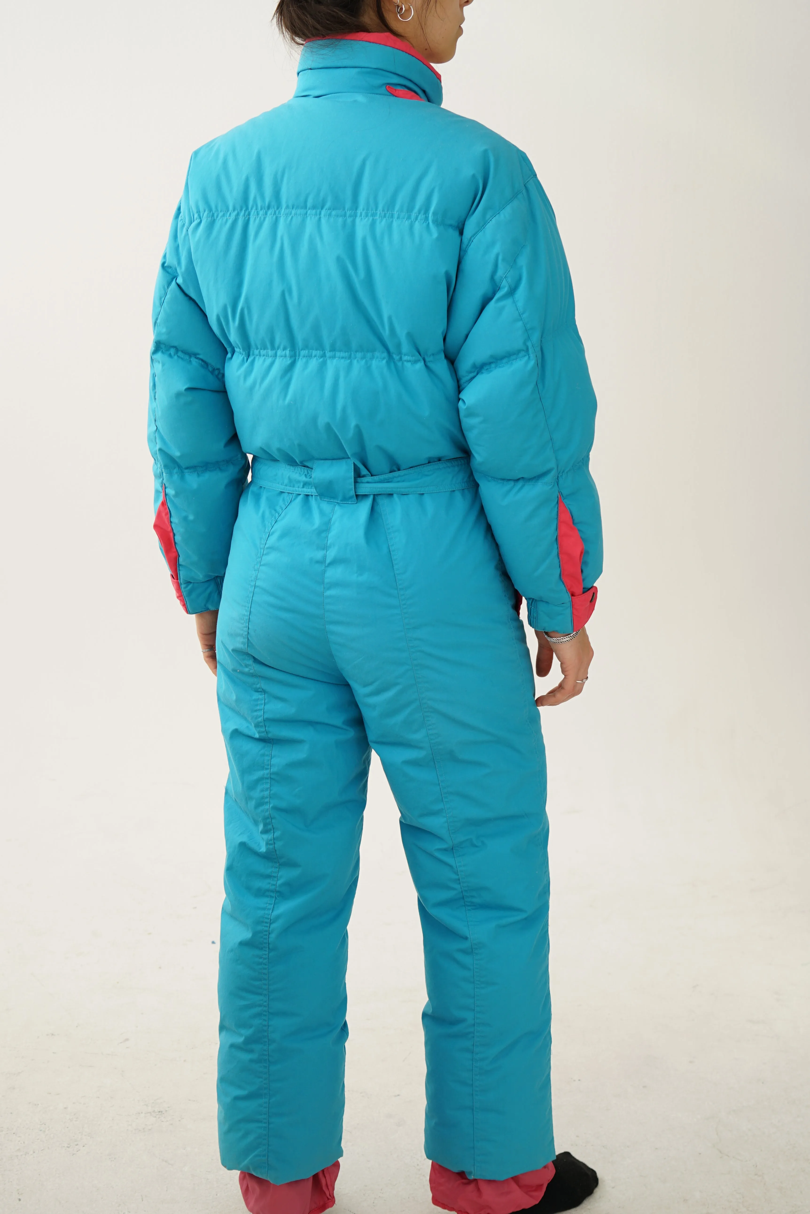 Extra cute vintage one piece Altitude ski suit en duvet, snow suit bleu poudre taille 8