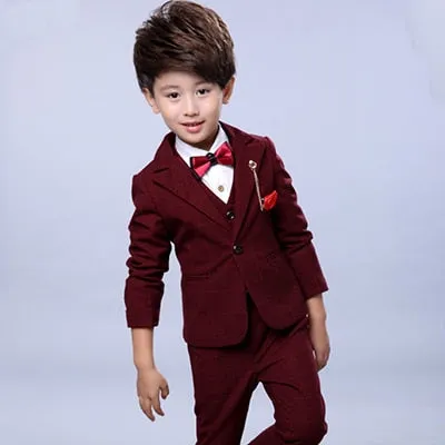 Formal suits for Boys Jacket Pant Vest Bowtie 3 PCS Boys Wedding Dress Kids Plaid Fashion Show Blazers Suit