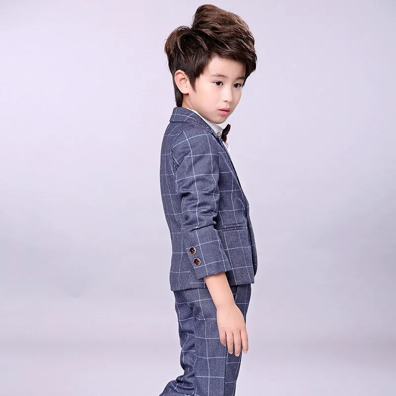 Formal suits for Boys Jacket Pant Vest Bowtie 3 PCS Boys Wedding Dress Kids Plaid Fashion Show Blazers Suit