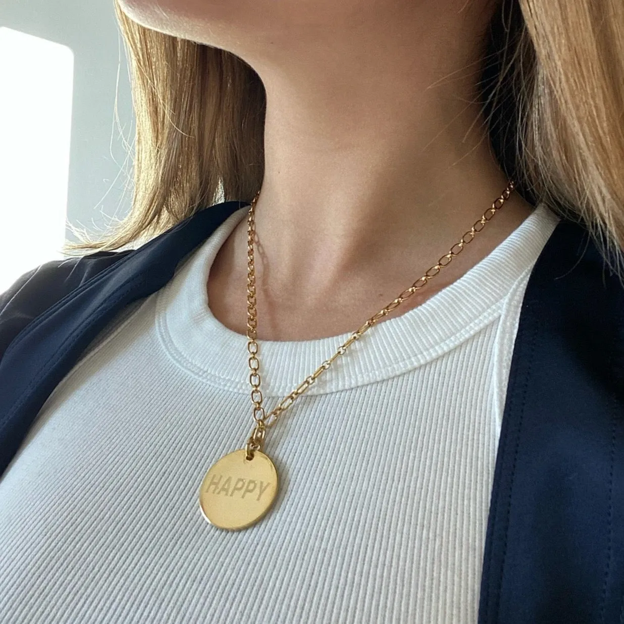 HAPPY  - 1 Mantra Disc Necklace
