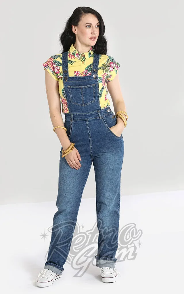 Hell Bunny Betty Bee Medium Blue Denim Dungarees - XS left only