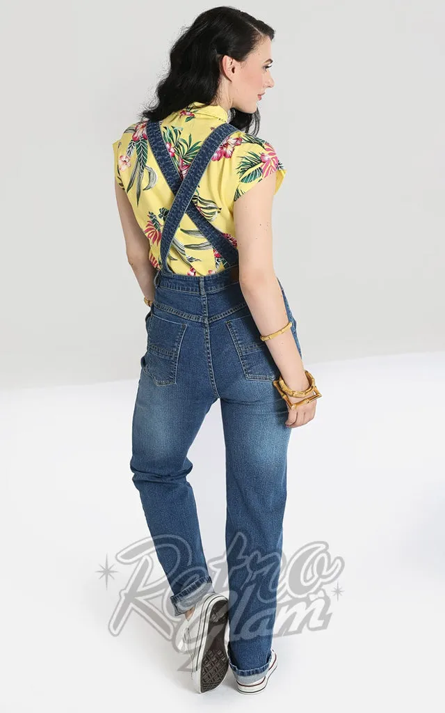 Hell Bunny Betty Bee Medium Blue Denim Dungarees - XS left only