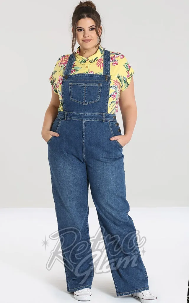 Hell Bunny Betty Bee Medium Blue Denim Dungarees - XS left only