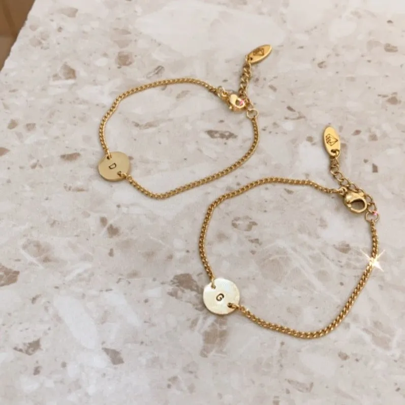 Initial Disc Gold Filled Curb Chain Bracelet (1 character)