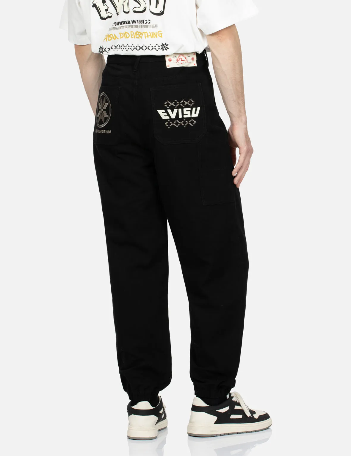 Kamon and Logo Embroidery Woven Jogger Pants