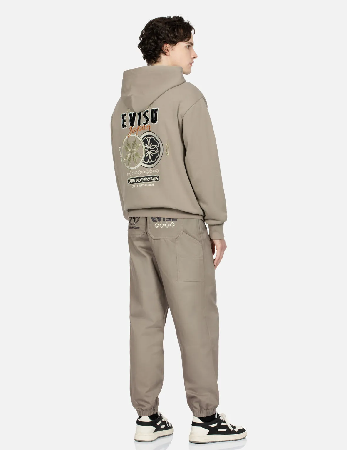 Kamon and Logo Embroidery Woven Jogger Pants