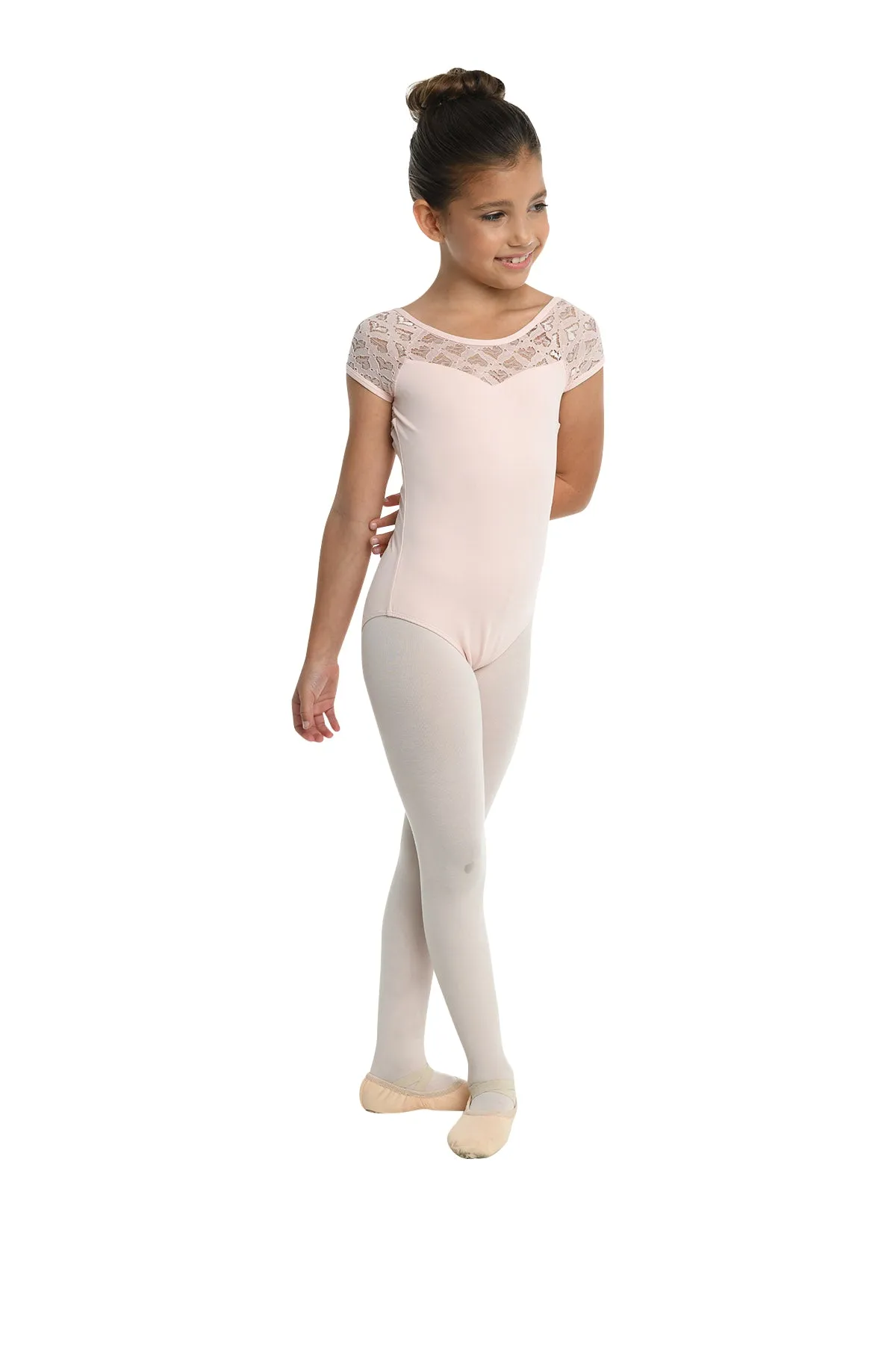 Kids Nicolette Cap Sleeve Heart Lace Leotard