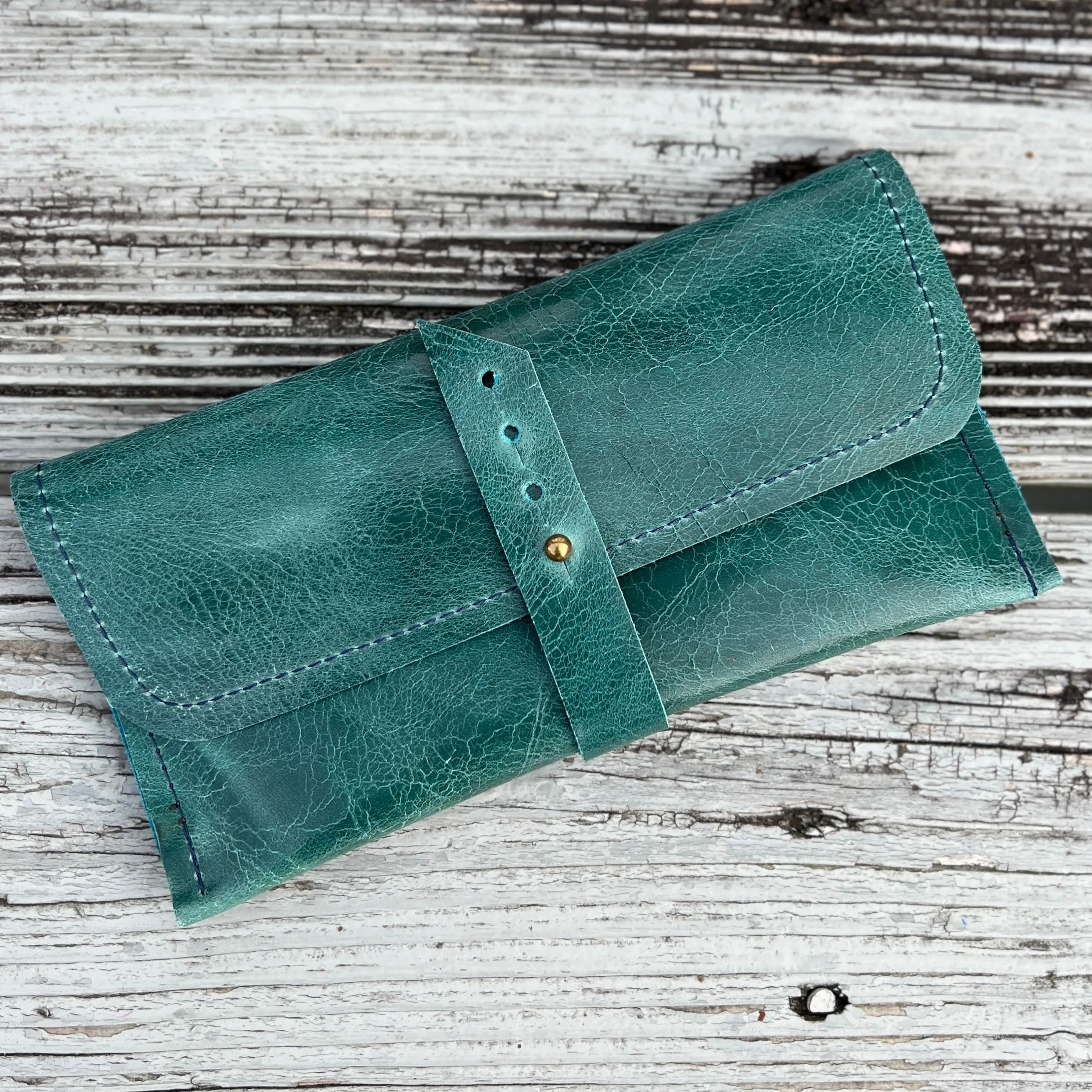 Leather Wallet - Glossy Teal