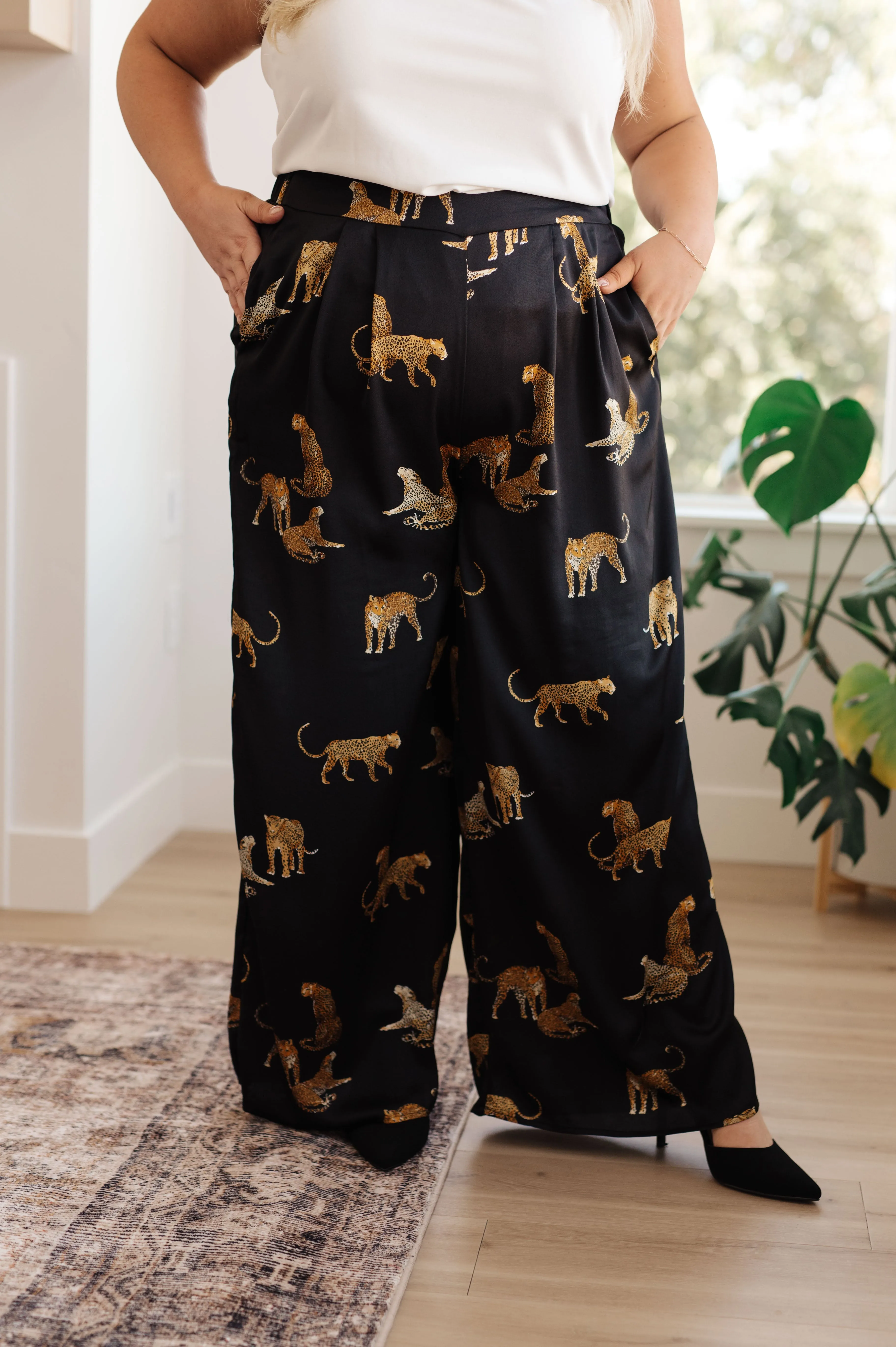 Leopard Satin Wide Leg Pants