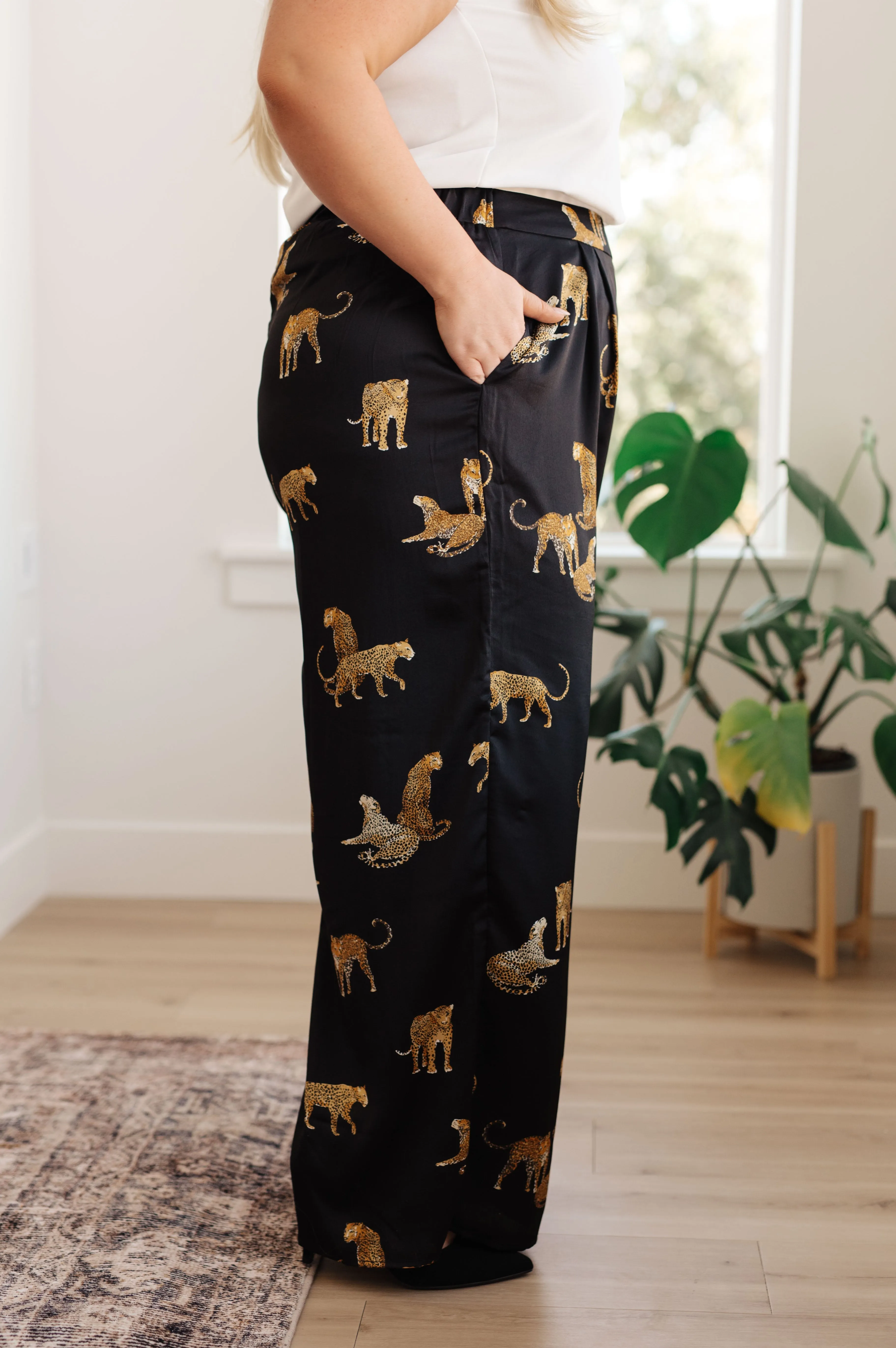 Leopard Satin Wide Leg Pants