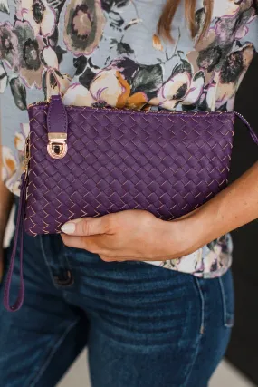 Loving Ways Woven Clutch Crossbody Purse- Purple