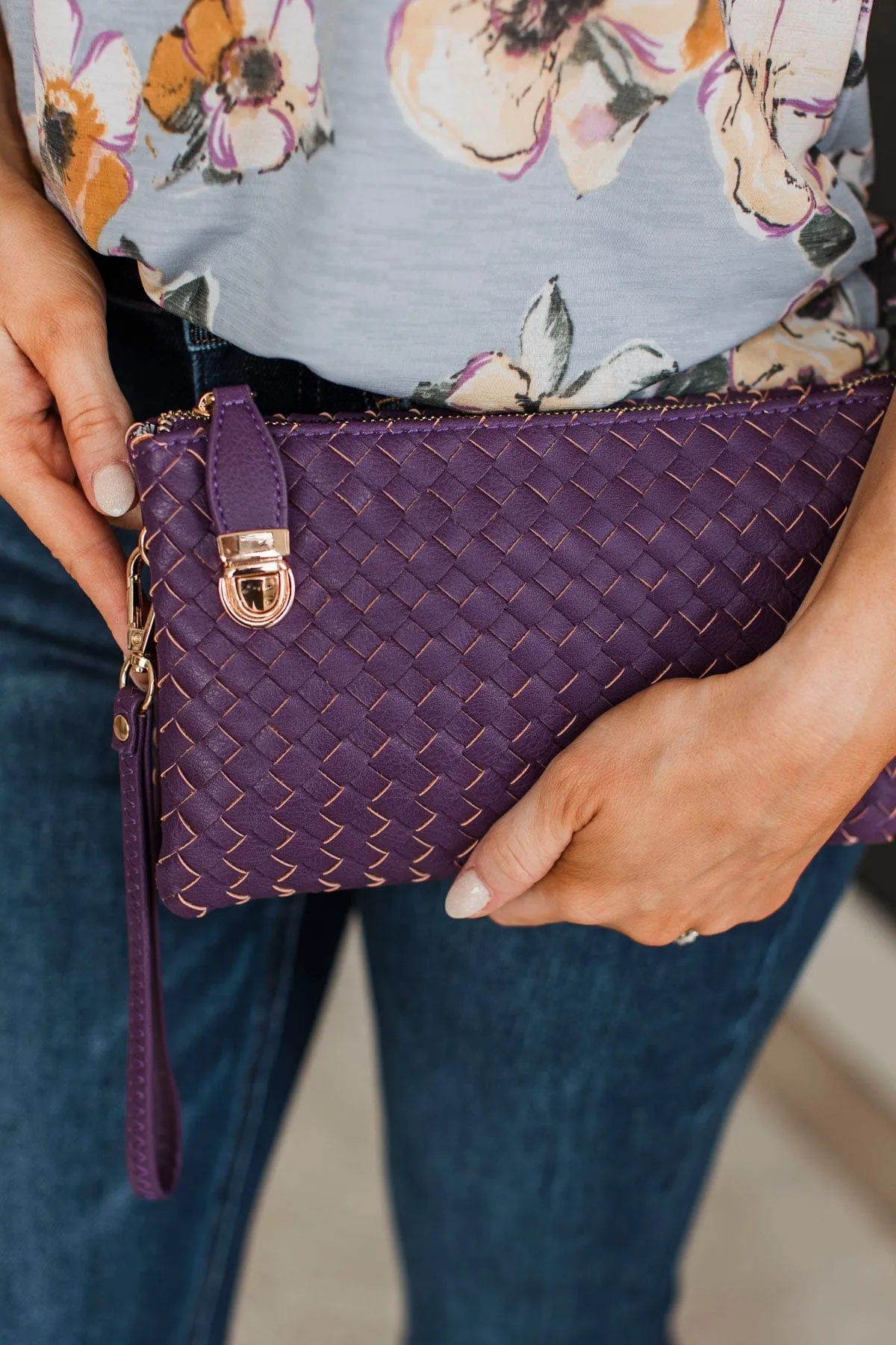 Loving Ways Woven Clutch Crossbody Purse- Purple