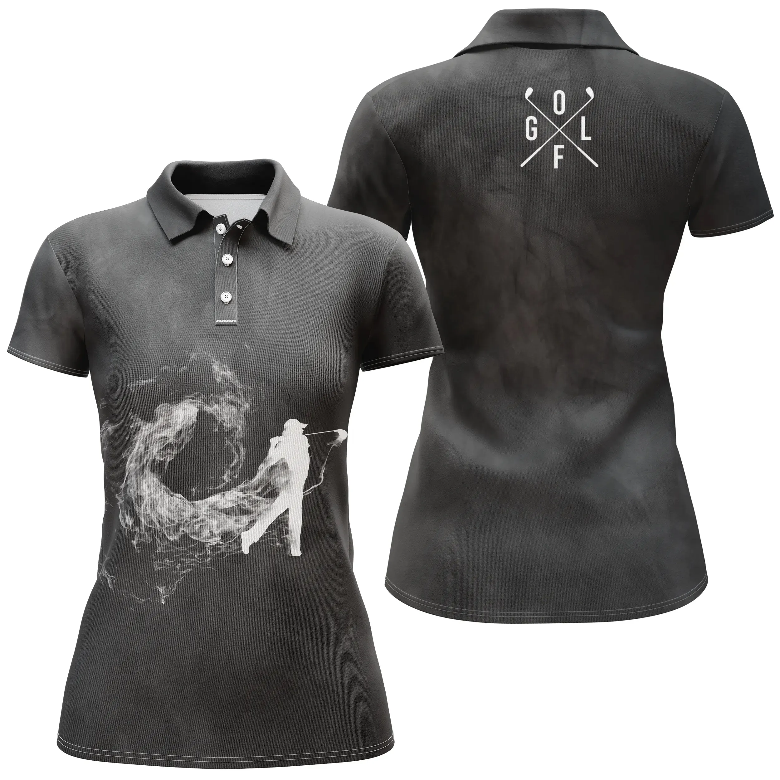 Polo de Golf Premium Fond de Fumée, Cadeau Original Pour Fans de Golf, Polo de Sport Homme Femme Noir et Blanc, Golfeur, Golfeus