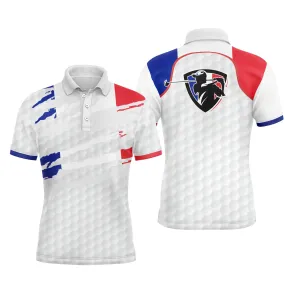 Polo de Sport Homme Femme, Polo à Séchage Rapide Pour Golfeur et Golfeuse, Impression Drapeau de la France, Motifs Balle de Golf