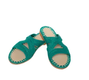 Raffia Slippers Habeeba in Turquoise