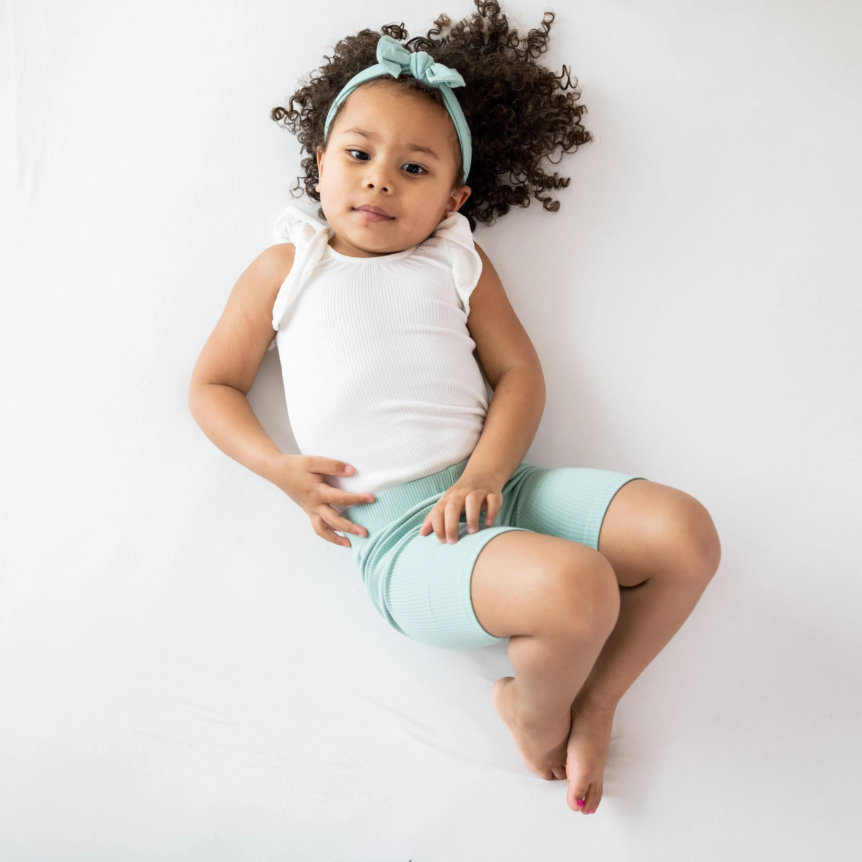 Ribbed Sleeveless Ruffle Leotard in Cloud