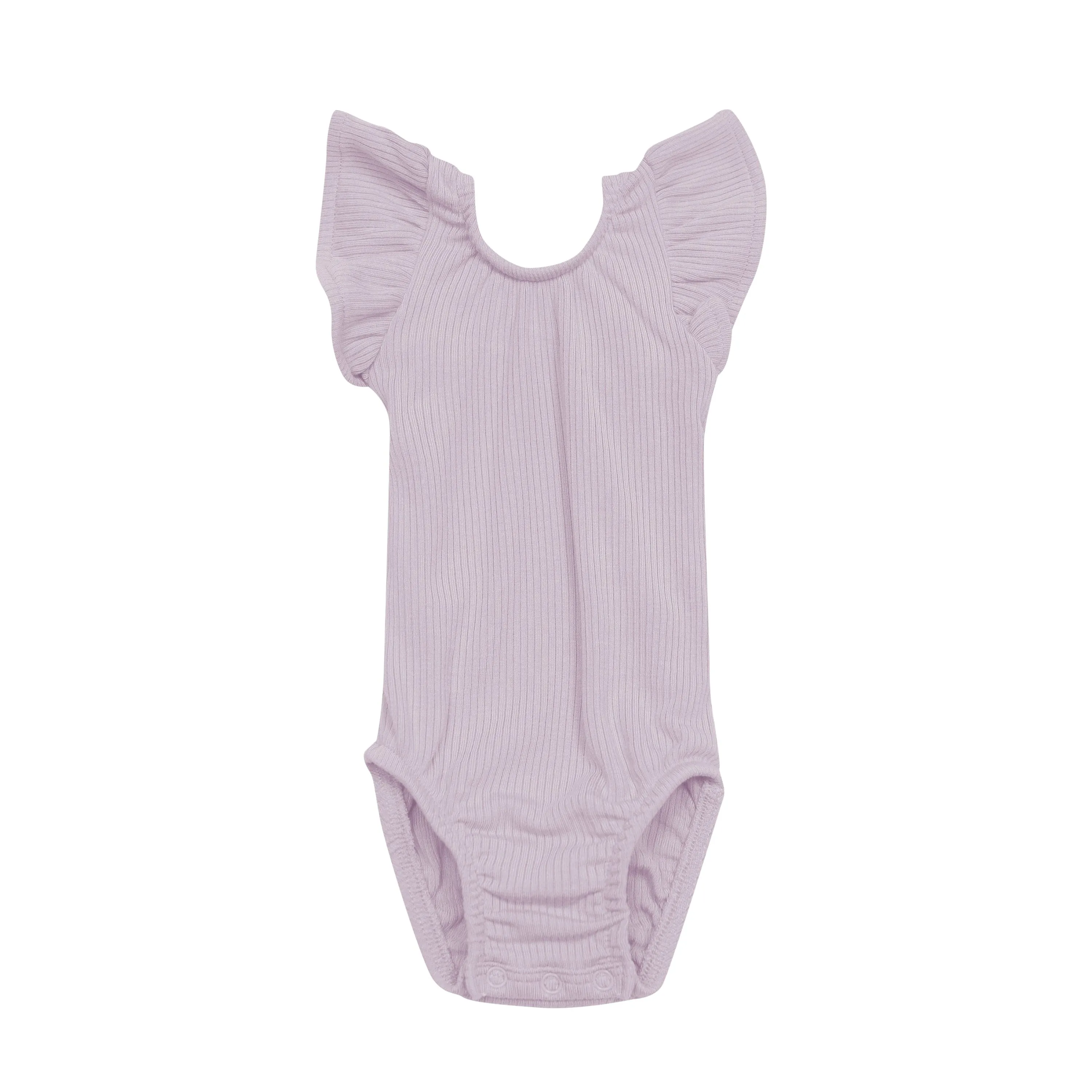 Ribbed Sleeveless Ruffle Leotard in Wisteria