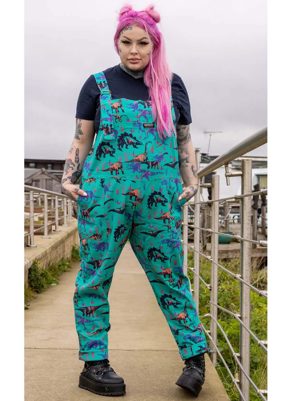 Run & Fly Adventure Dinosaur Twill 70's Dungarees Jade