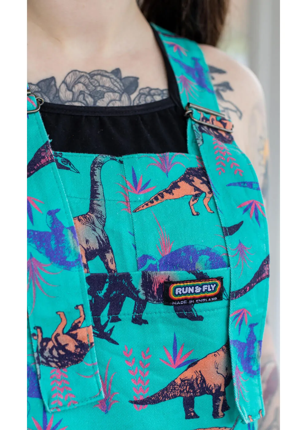 Run & Fly Adventure Dinosaur Twill 70's Dungarees Jade