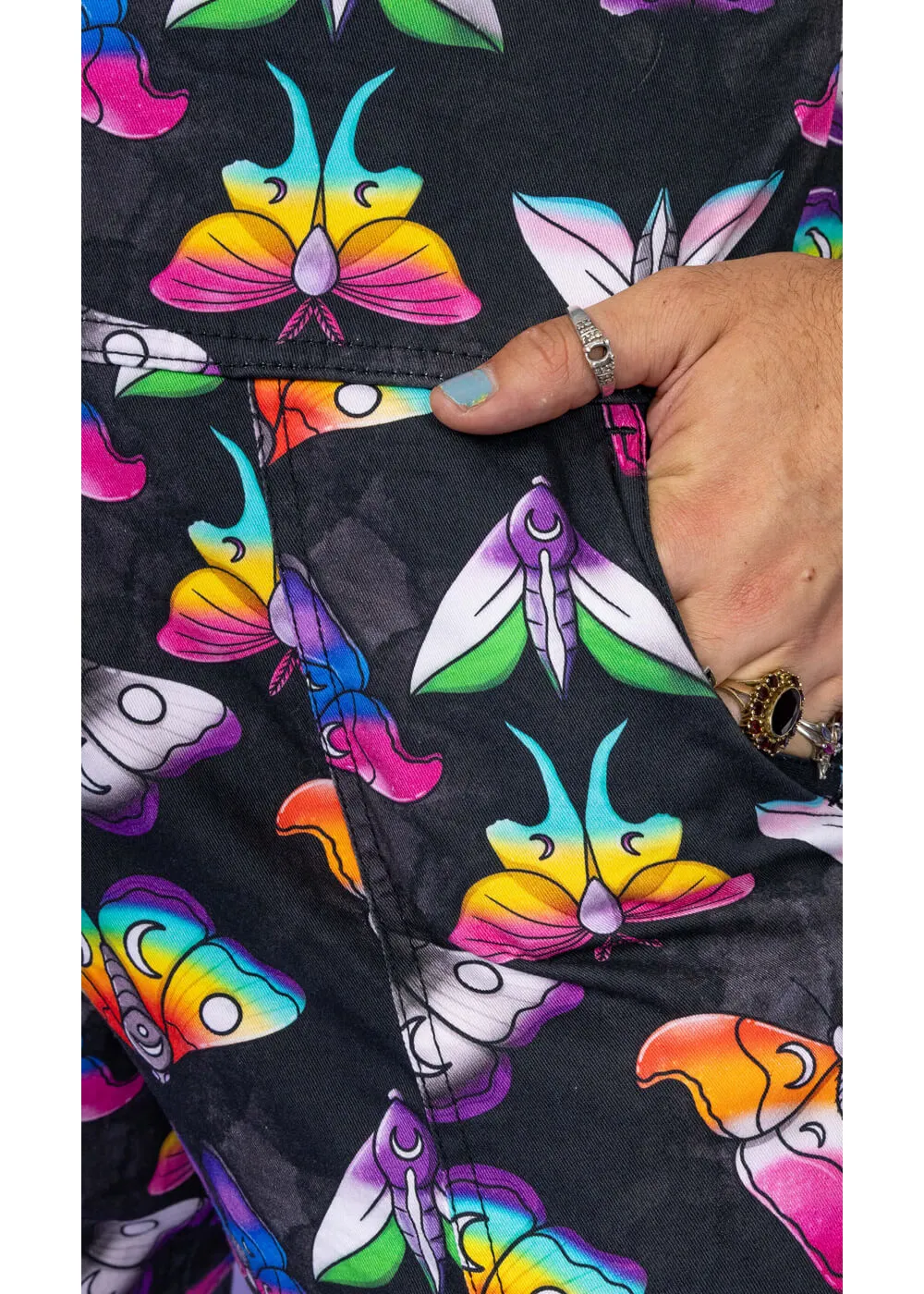 Run & Fly Pride Moths 70's Dungarees Black