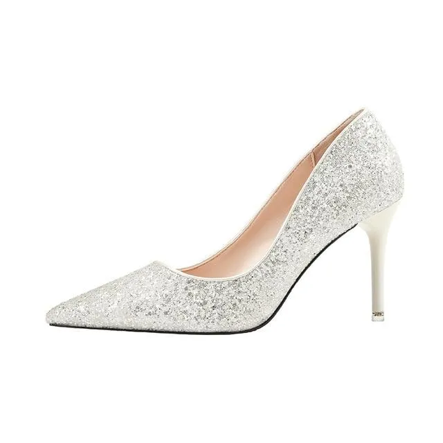 Sexy Thin High Heels Pumps Bridal Evening Glittering Wedding Shoes