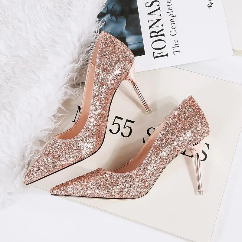 Sexy Thin High Heels Pumps Bridal Evening Glittering Wedding Shoes