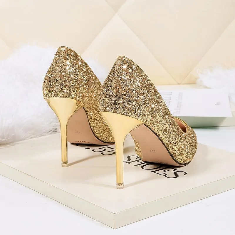 Sexy Thin High Heels Pumps Bridal Evening Glittering Wedding Shoes