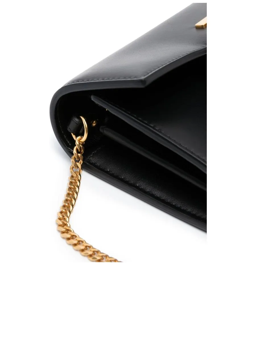 Smooth Grain Goldtone Logo Clutch