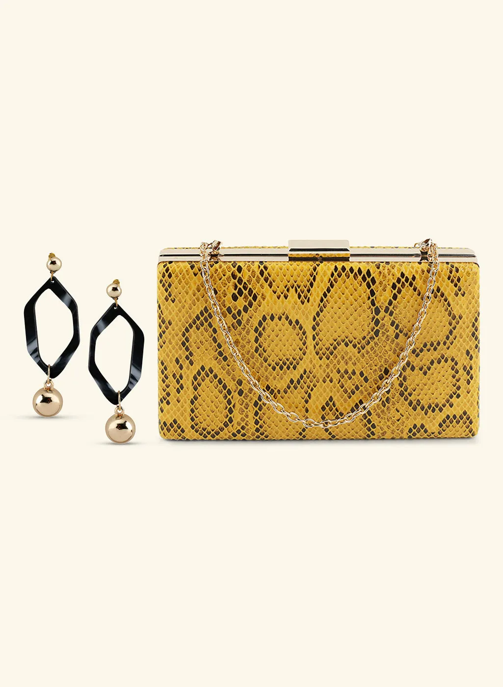 Snake Print Clutch Bag With Earring Set