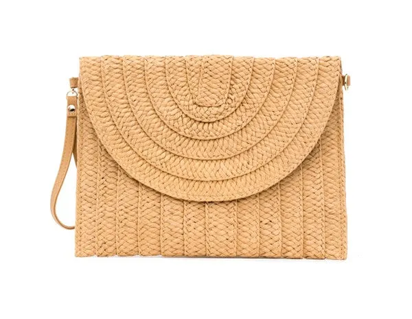 Straw Foldover Convertible Clutch Bag